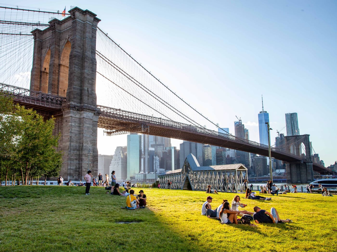 Brooklyn Bridge Park in DUMBO with the Lower Manhattan skyline across the water
