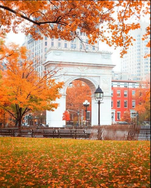 The arch and fountain at Washington Square Park in Greenwich Village